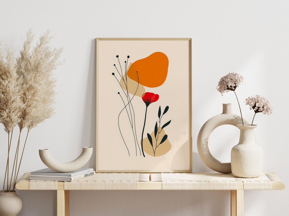 Abstract Red Poppy Minimalist Botanical Earthy Tones Art Poster - Image 2