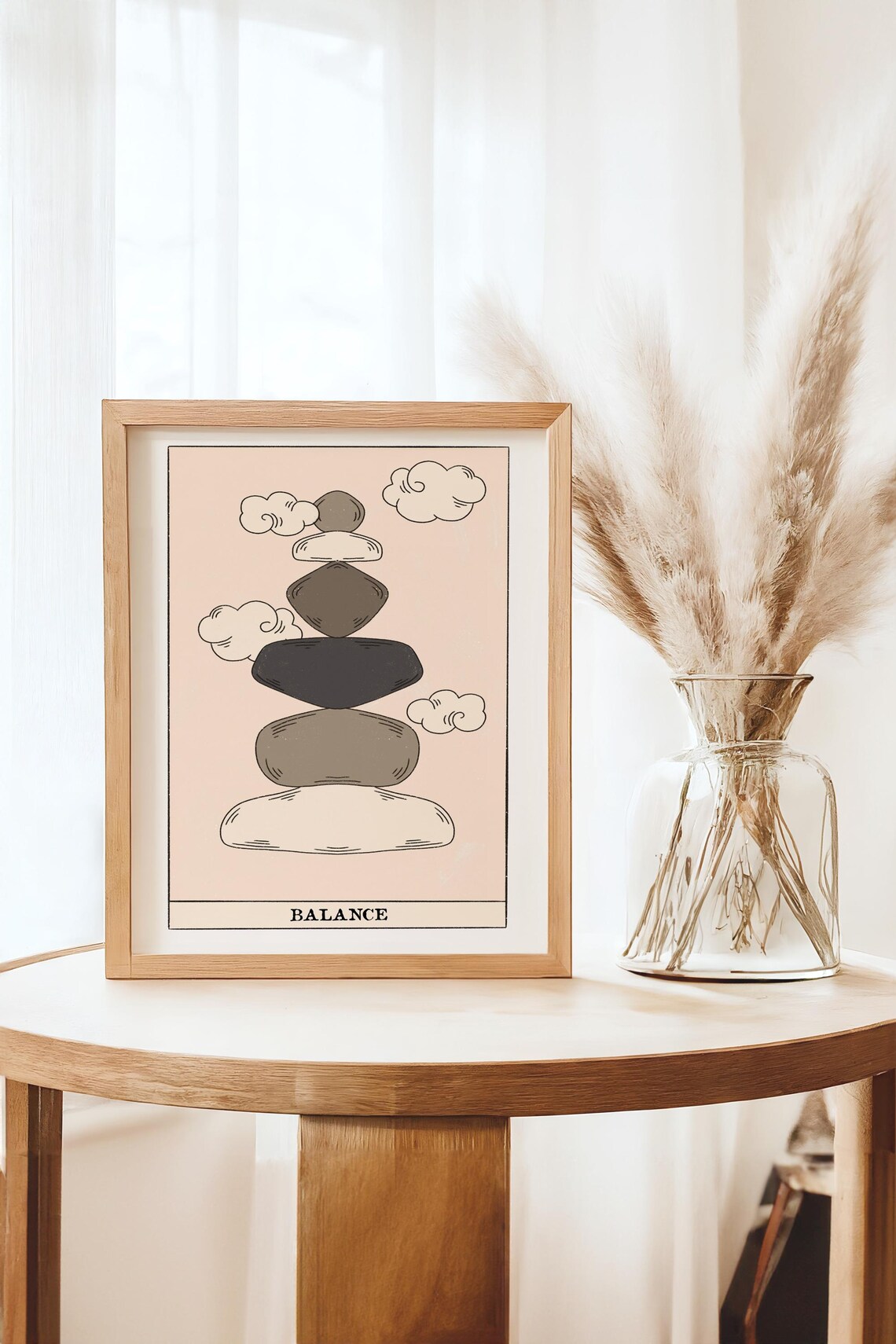 Balance Tarot Card Art with Stacked Zen Stones on Blush Poster - Image 2