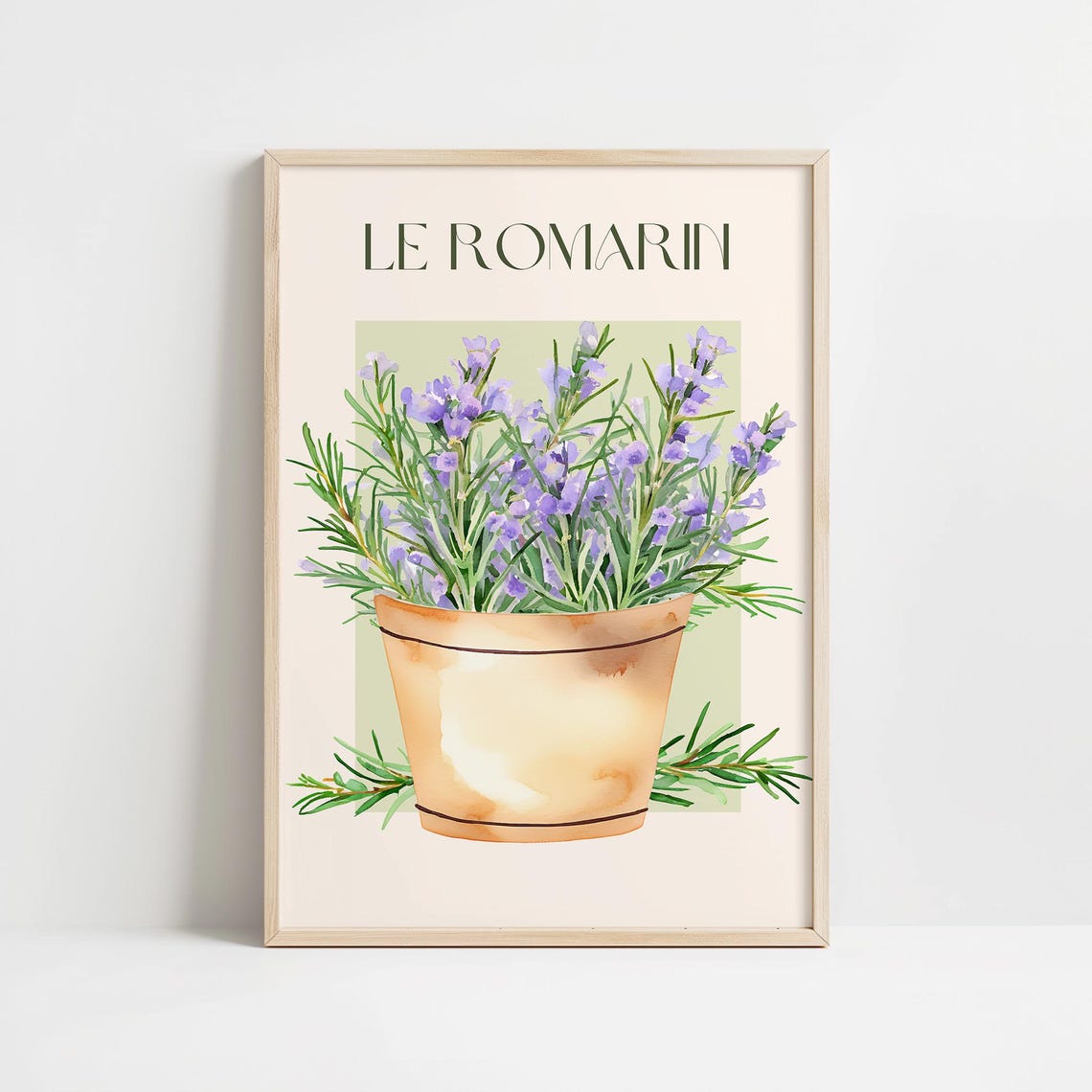 Le Romarin Watercolor Rosemary Botanical French Kitchen Wall Art