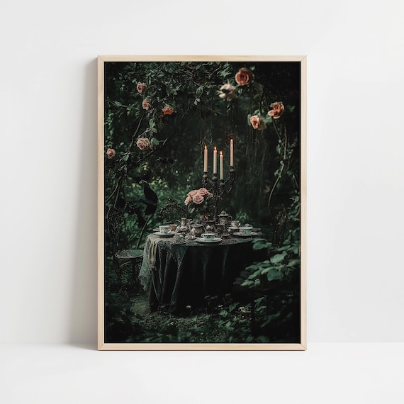 Enchanted Forest Tea Party Dark Cottagecore Gothic Rose Poster