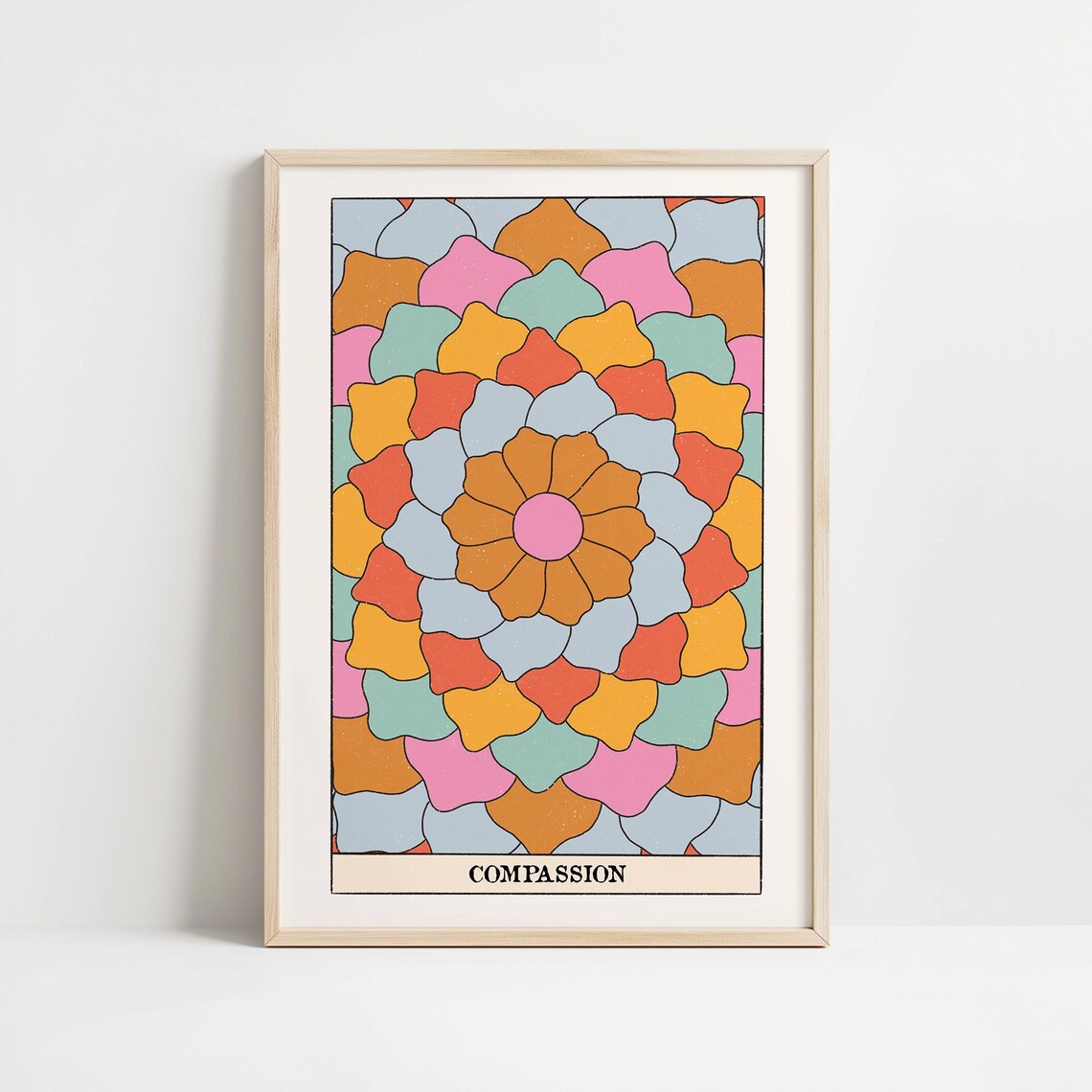 Compassion Tarot Card Colorful Floral Mandala Boho Decor Wall Art