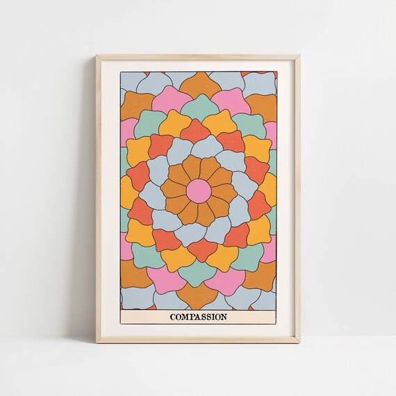 Compassion Tarot Card Colorful Floral Mandala Boho Decor Wall Art