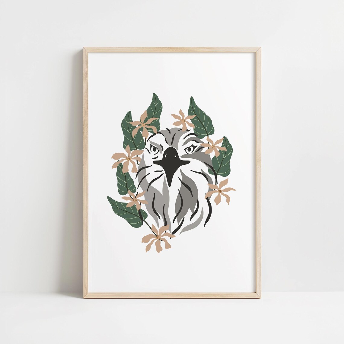 Bohemian Hawk Head Portrait Floral Botanical Wildlife Poster