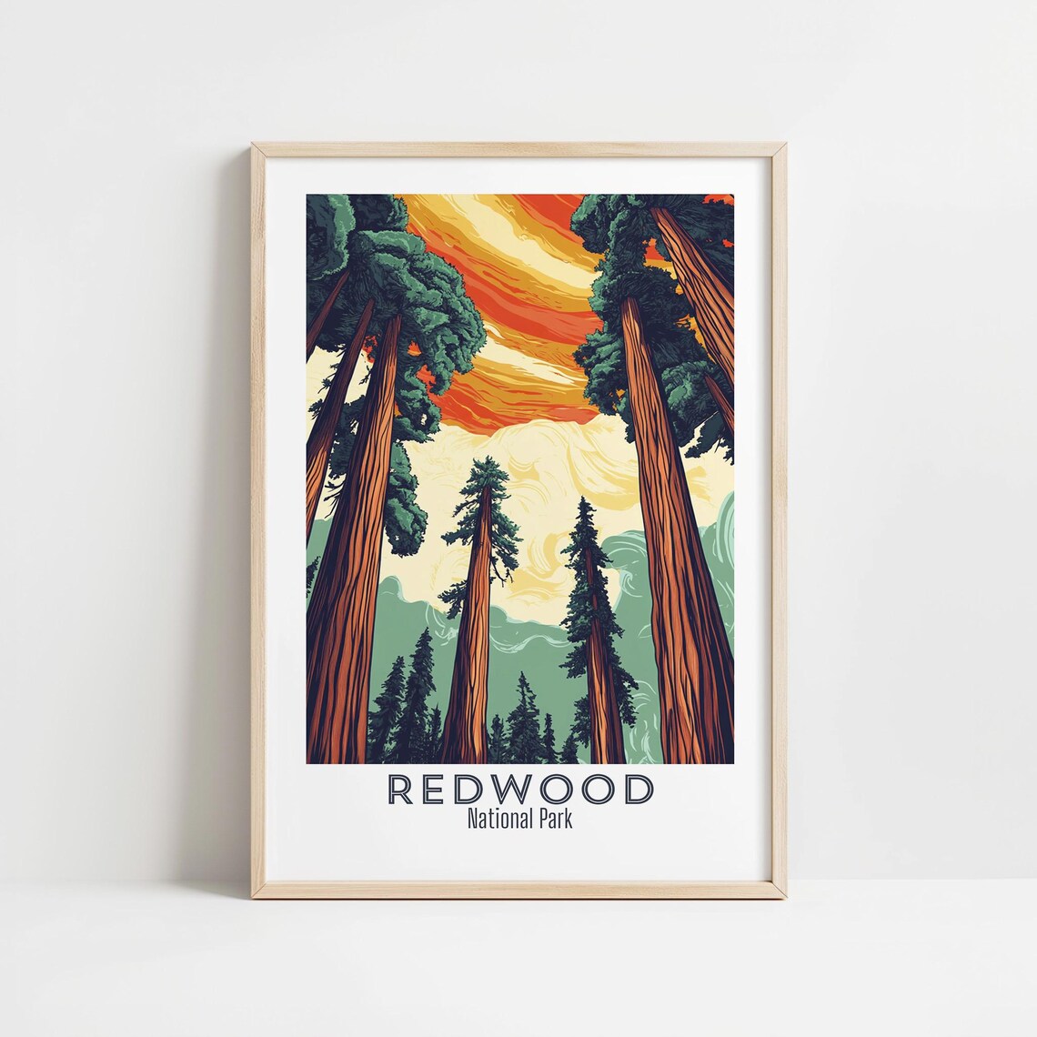 Redwood National Park California Towering Trees Sunset Sky Poster