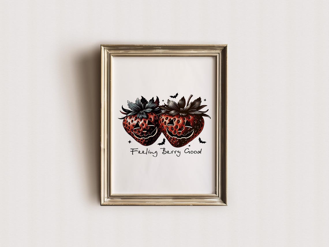 Feeling Berry Good Strawberry Jack O Lantern Halloween Art Print - Image 3