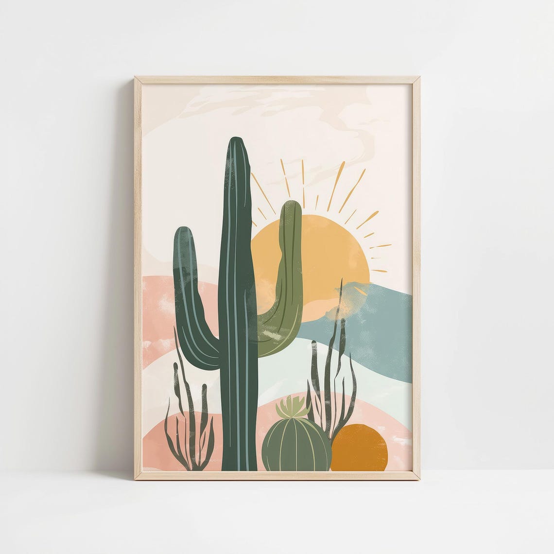 Saguaro Cactus Desert Sunset Pastel Southwestern Decor Poster
