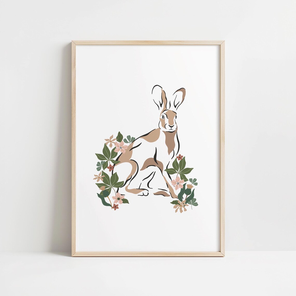 Bohemian Rabbit Hare Pink Blossom Floral Botanical Garden Poster