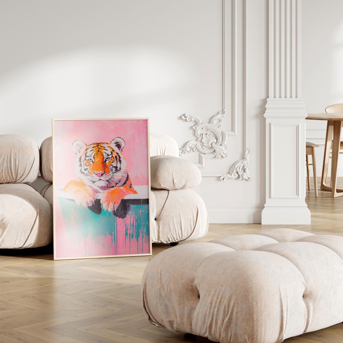 Tiger In Bathtub Whimsical Pink Maximalist Animal Decor Poster - Image 2