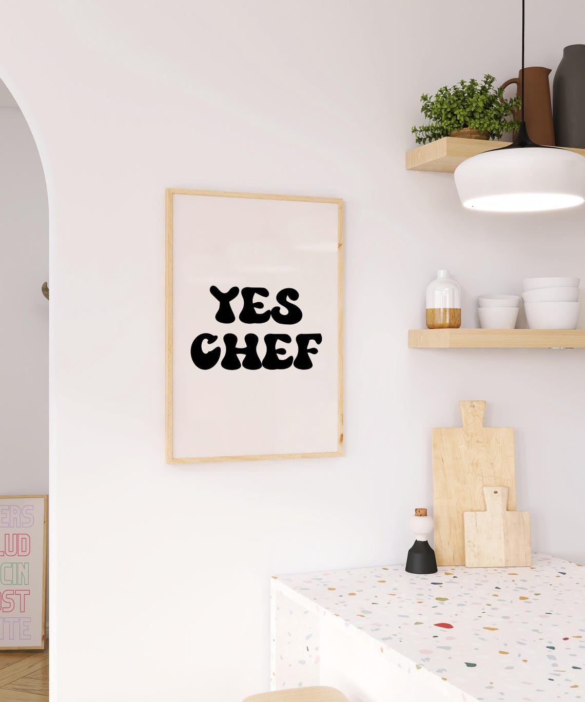 Yes Chef Retro Bubble Letter Kitchen Quote Fun Typography Poster - Image 3