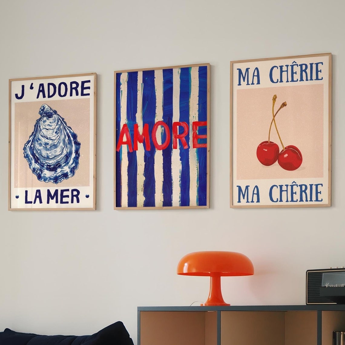 French Coastal Poster Set Oyster Cherry Amore Prints