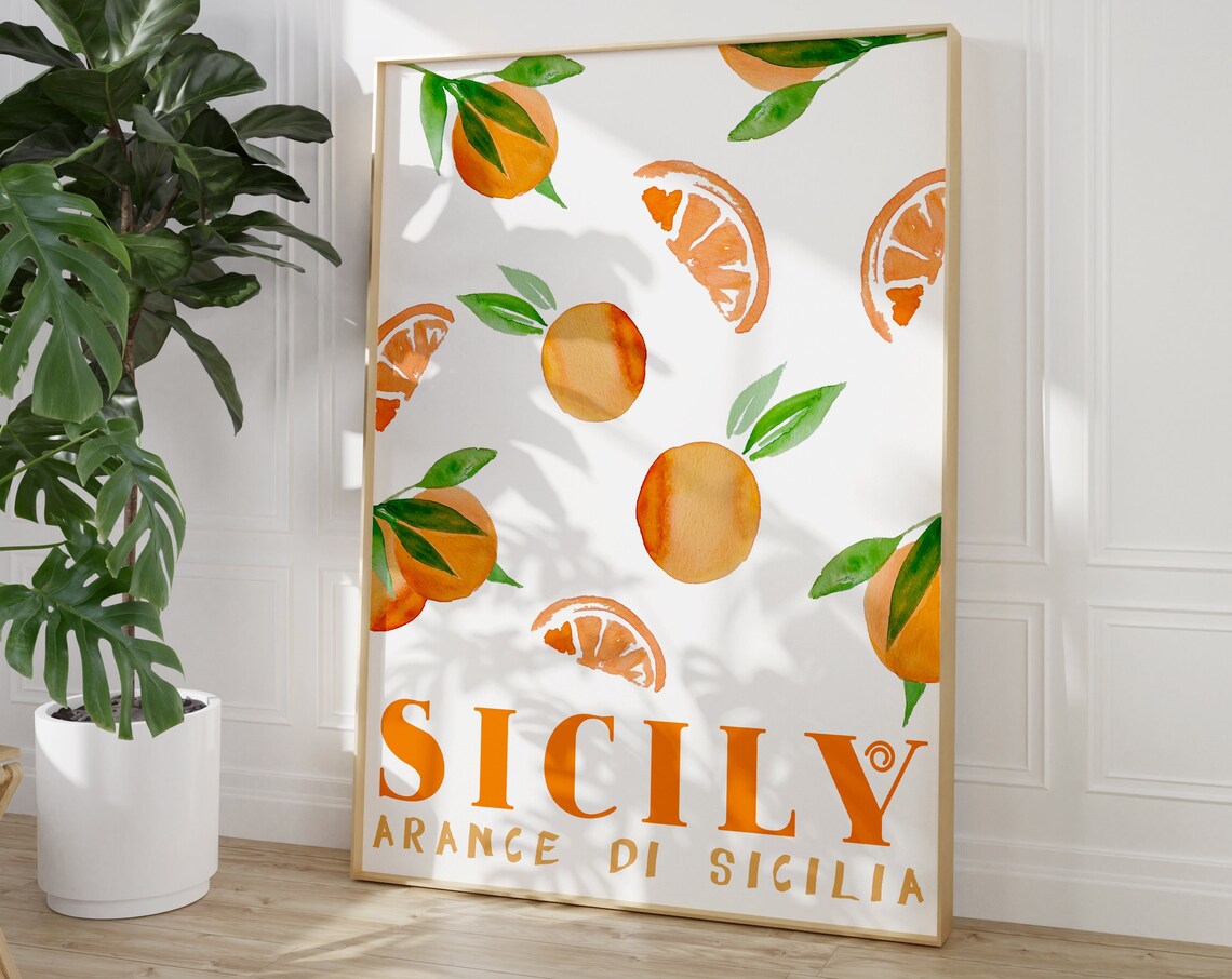 Sicily Oranges Watercolor Arance di Sicilia Italy Fruit Poster