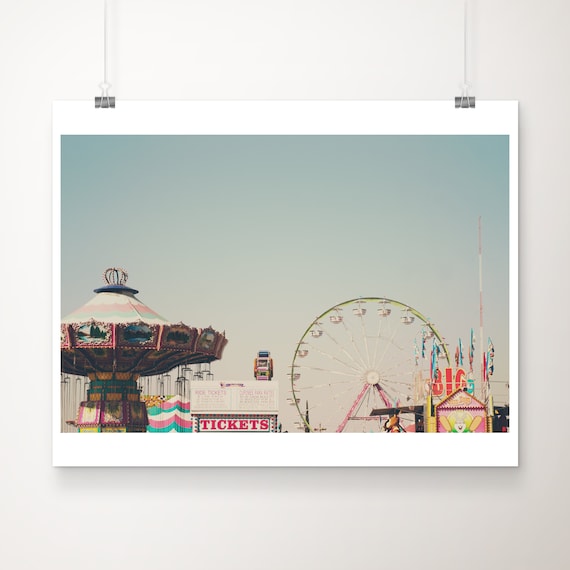 Pastel Carnival Fairground Ferris Wheel Vintage Photo Poster