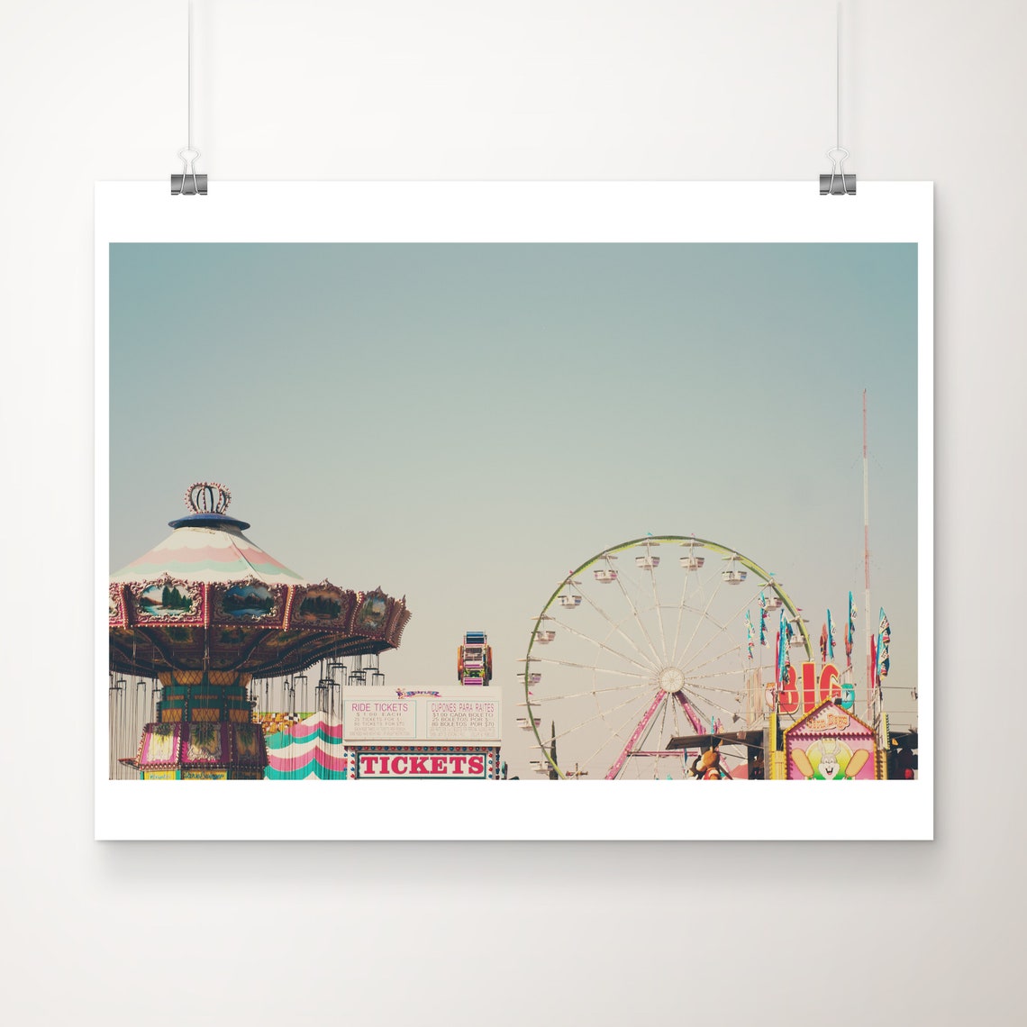 Pastel Carnival Fairground Ferris Wheel Vintage Photo Poster