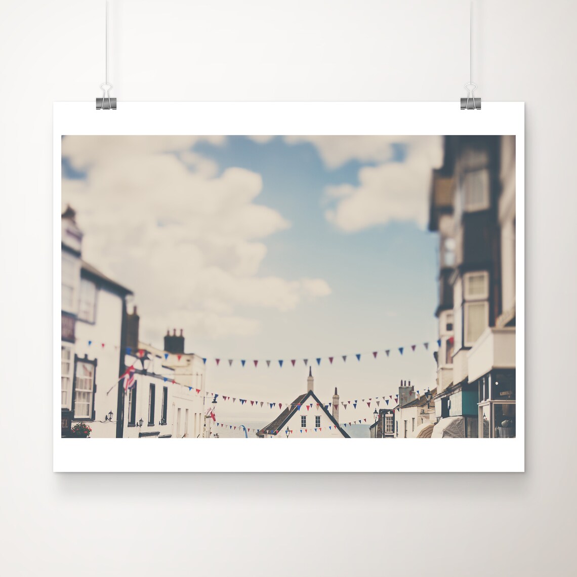 Lyme Regis Dorset Seaside Bunting Street View Toward Sea Poster