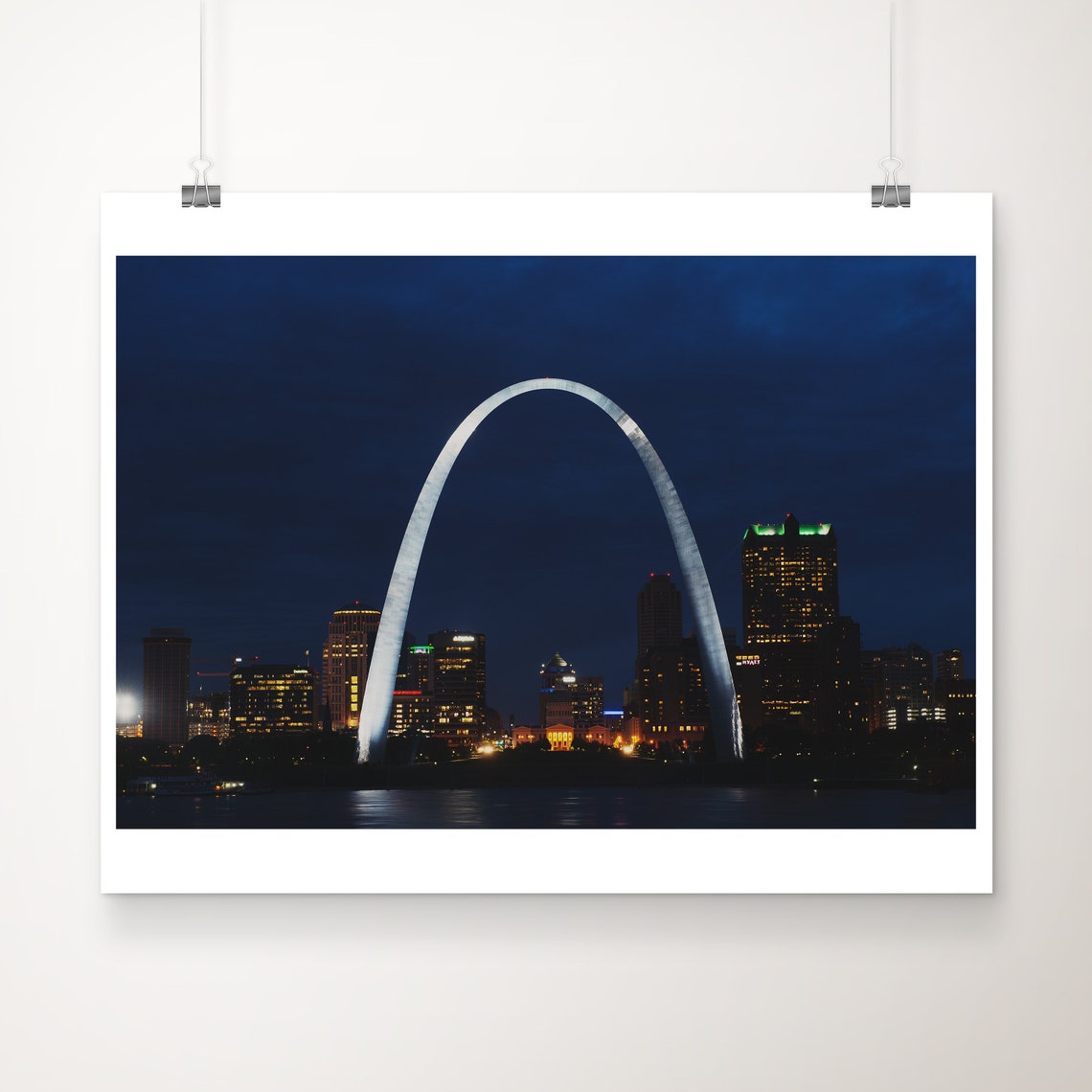 St Louis Gateway Arch Illuminated at Night Skyline Photo Poster