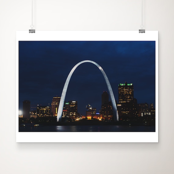 St Louis Gateway Arch Illuminated at Night Skyline Photo Poster