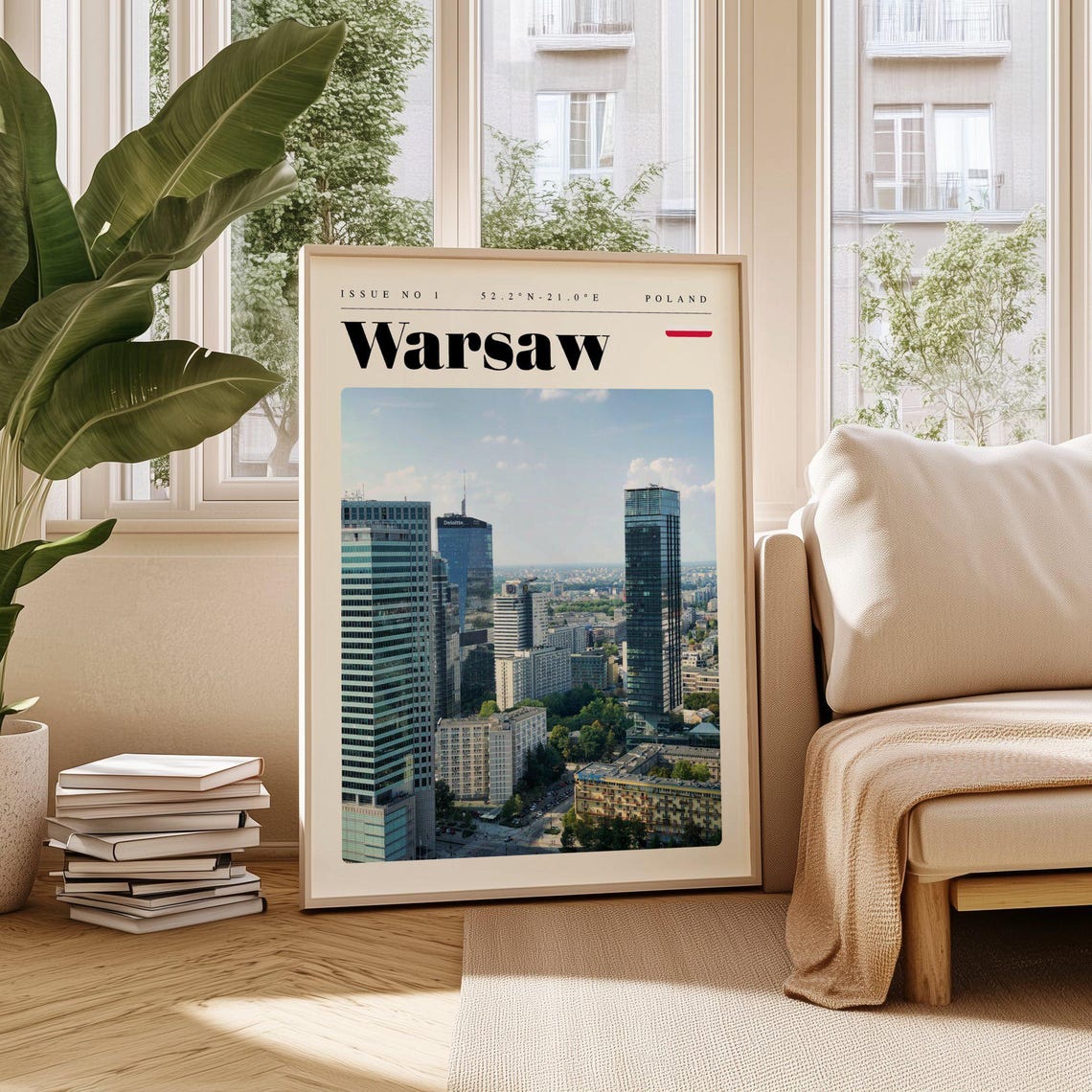 Warsaw Poland Modern Skyscrapers Downtown Skyline Travel Poster