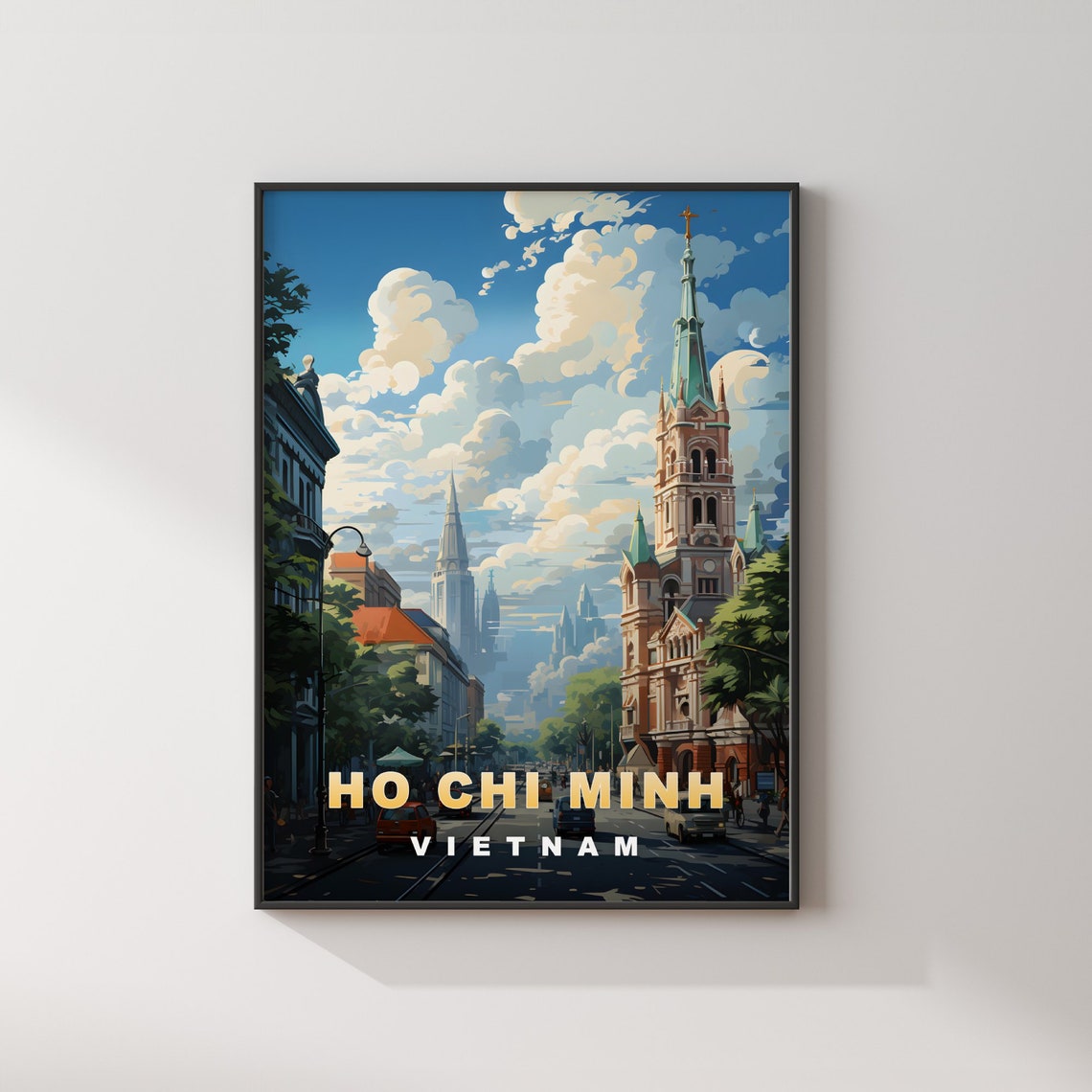 Ho Chi Minh Vietnam Cathedral Street Colonial Vintage Travel Poster - Image 2