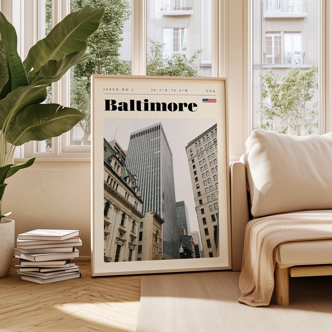 Baltimore Maryland Downtown Skyscraper Towers Vintage Travel Poster