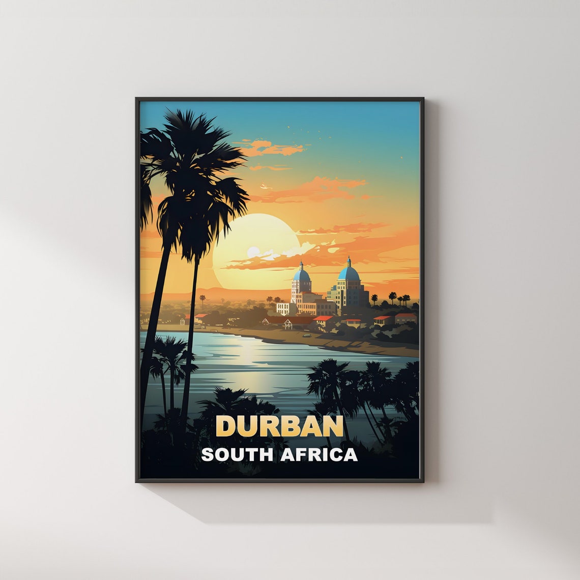 Durban South Africa Bay City Sunset Palm Tree Scene Travel Poster - Image 2