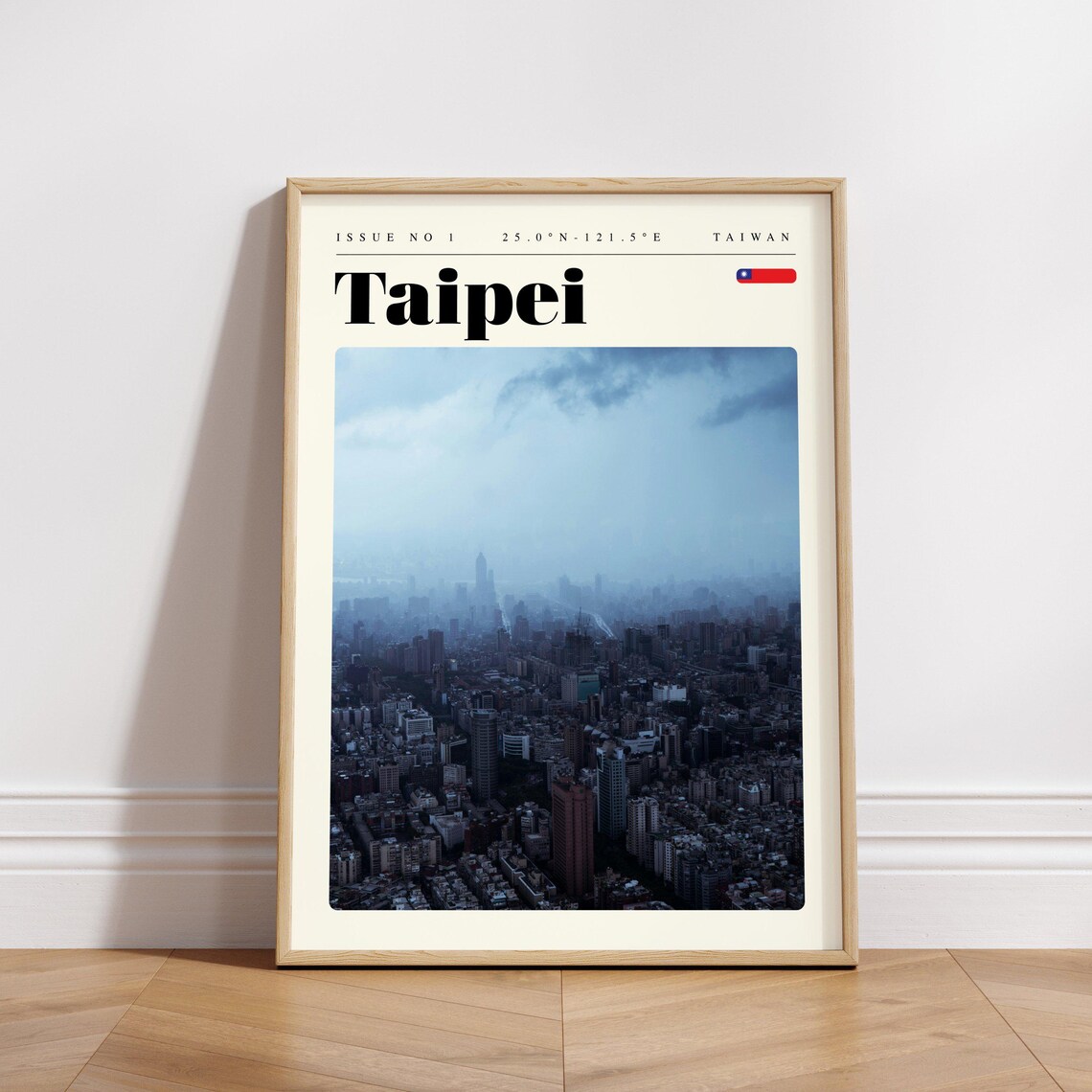 Taipei Taiwan Vintage Travel Poster Misty Cityscape Aerial Skyline - Image 3
