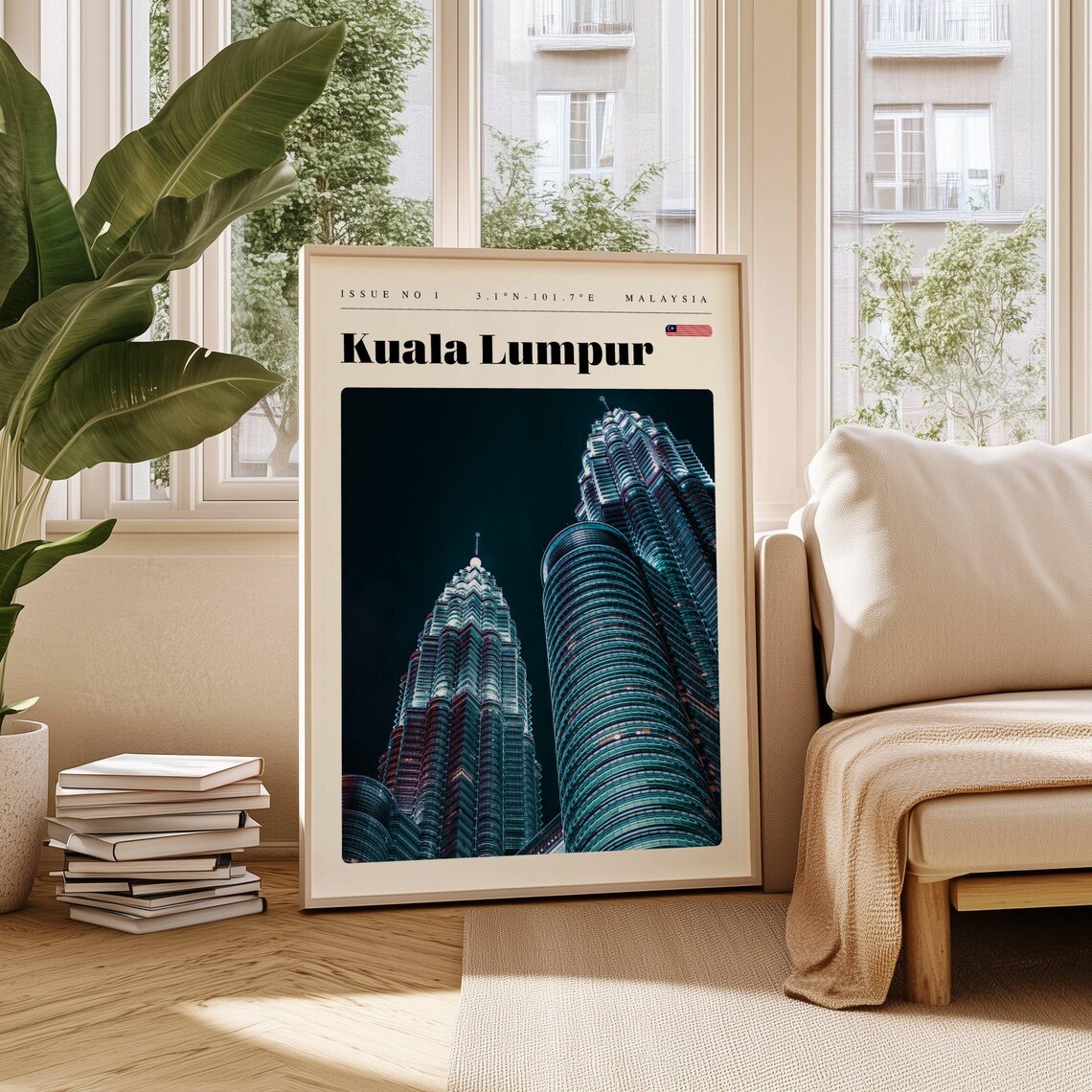 Kuala Lumpur Petronas Towers Night City Lights Malaysia Travel Poster