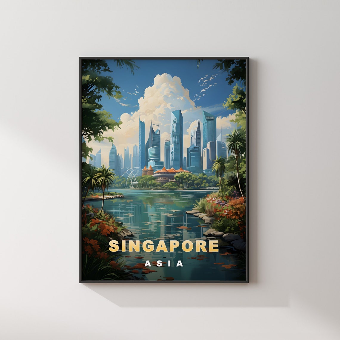 Singapore Asia Daytime Bay Skyline Palm Gardens Travel Poster - Image 2