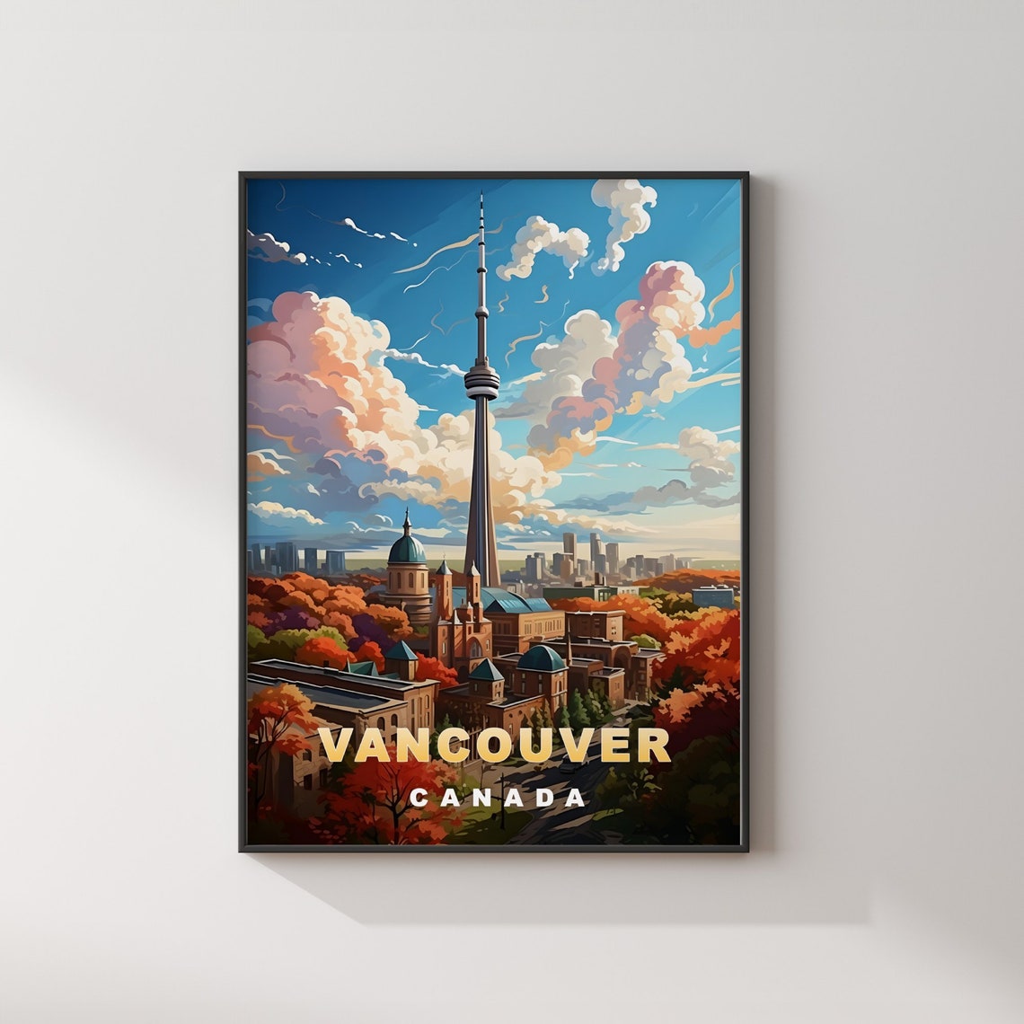 Vancouver Canada Skyline Autumn Trees Tall Tower Travel Poster - Image 2