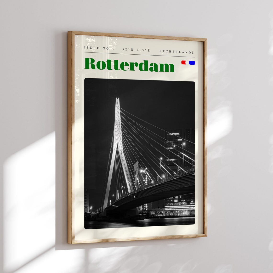 Rotterdam Netherlands Erasmus Bridge Night Modern Travel Poster - Image 2