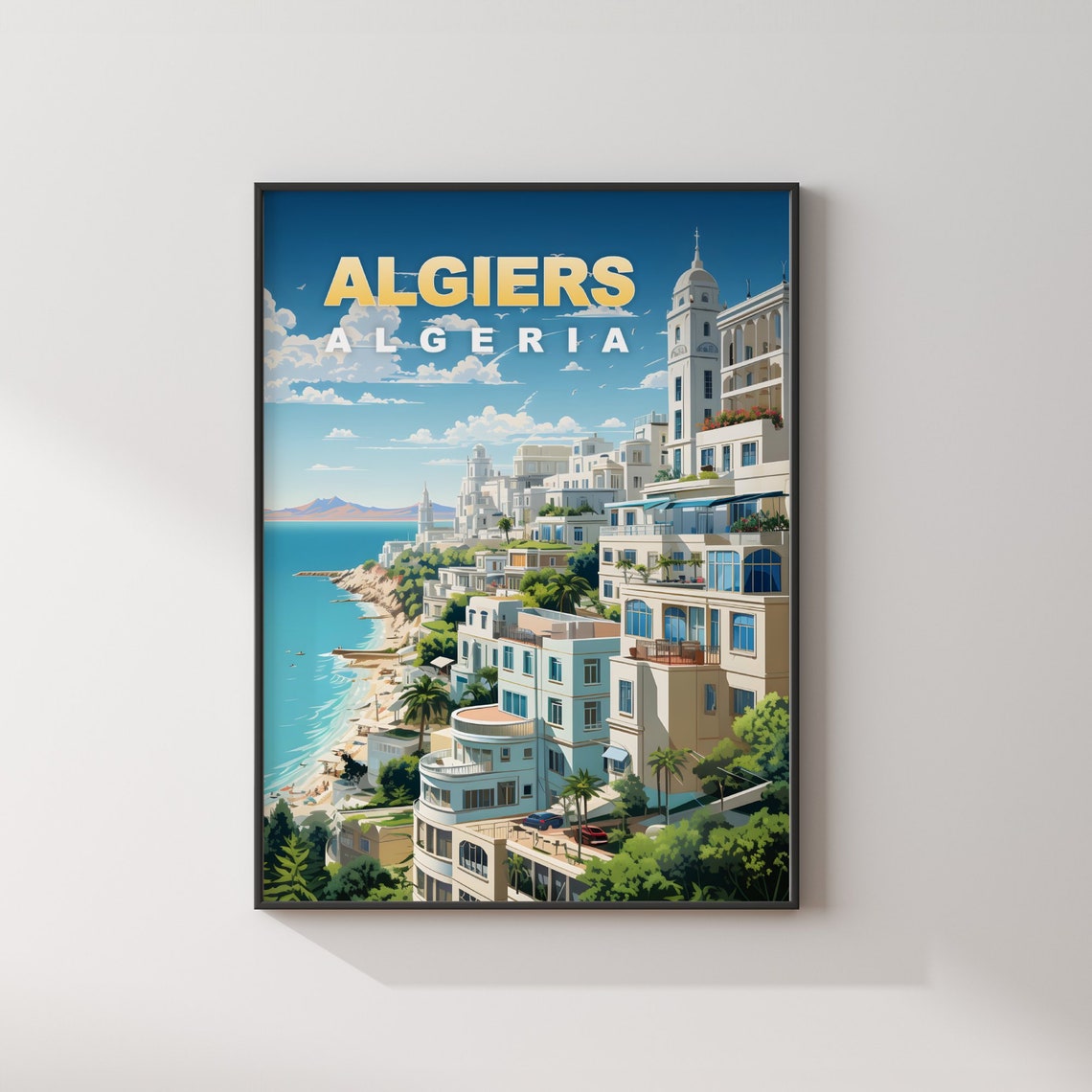 Algiers Algeria White Coastal Buildings Seaside Travel Poster - Image 2