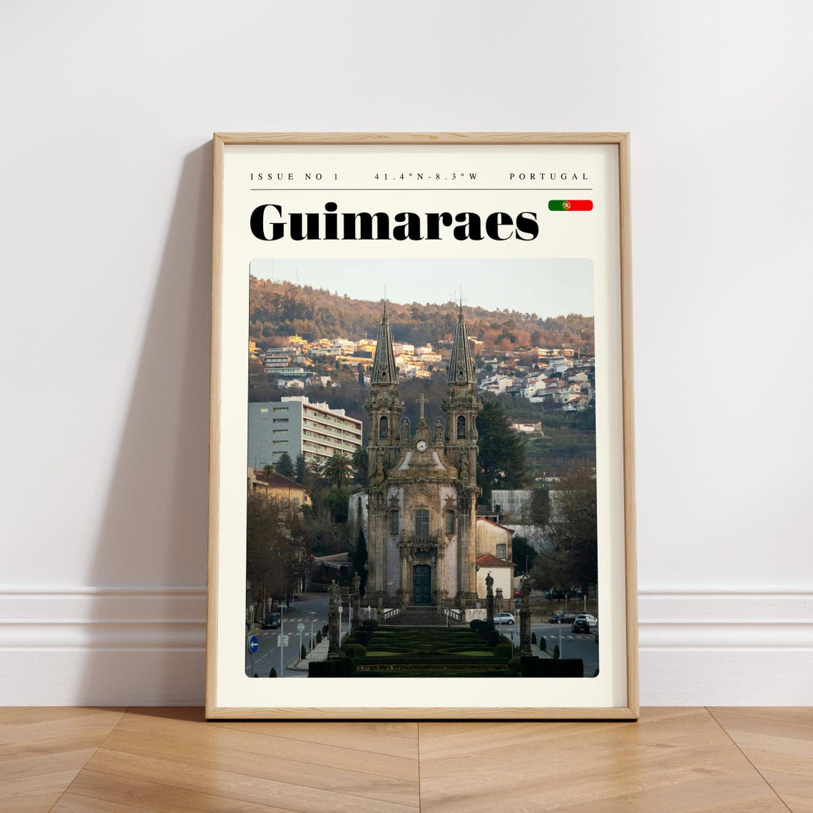 Guimaraes Portugal Baroque Twin Spire Church Hillside Poster - Image 3