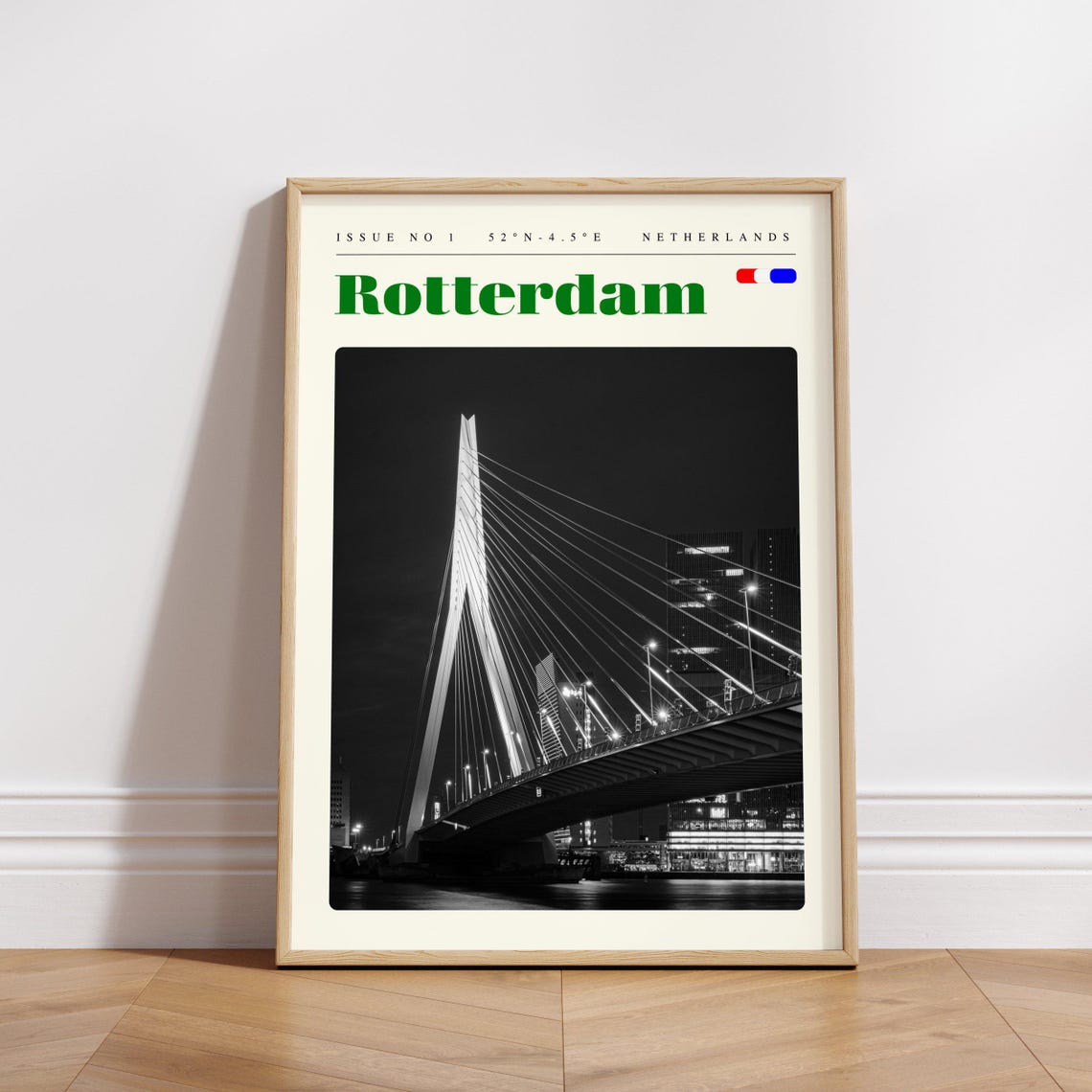 Rotterdam Netherlands Erasmus Bridge Night Modern Travel Poster - Image 3