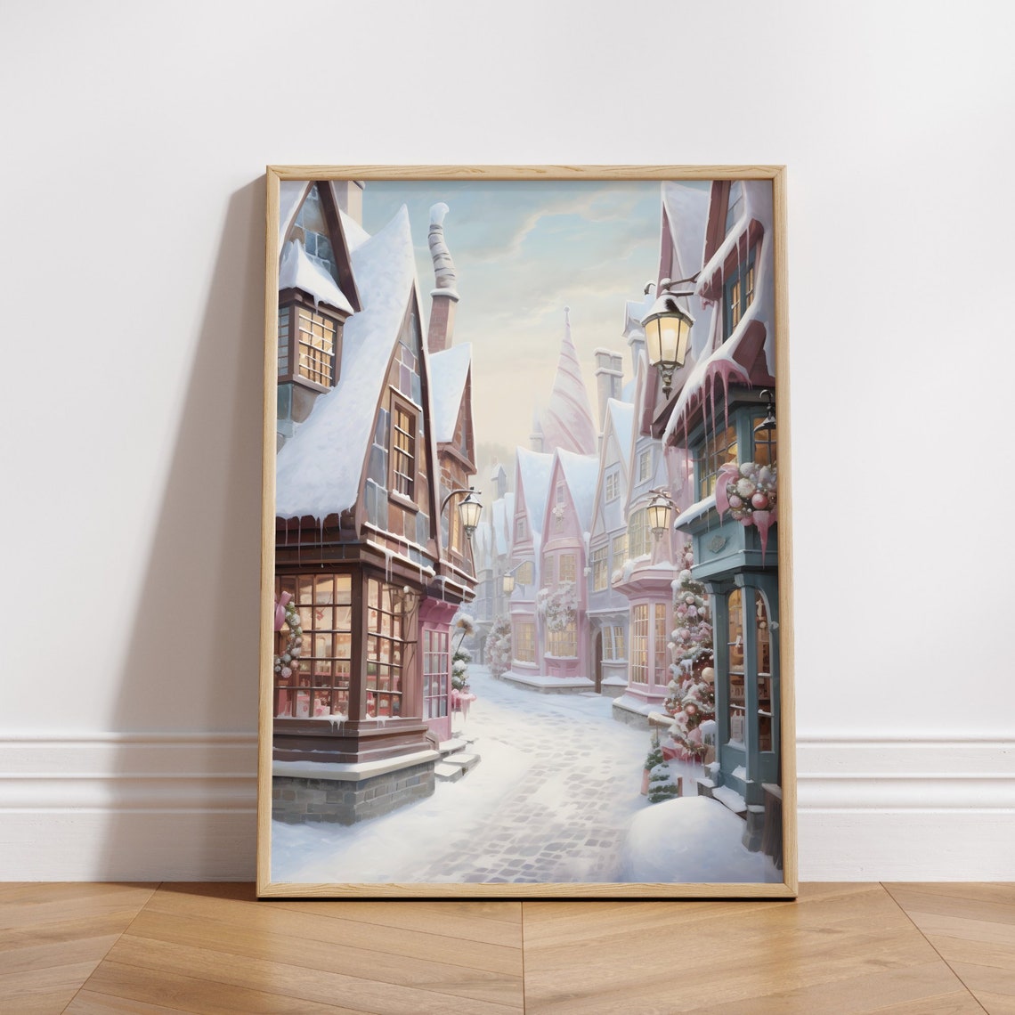 Magical Snowy Village Street at Christmas Wizard Gift Poster - Image 2