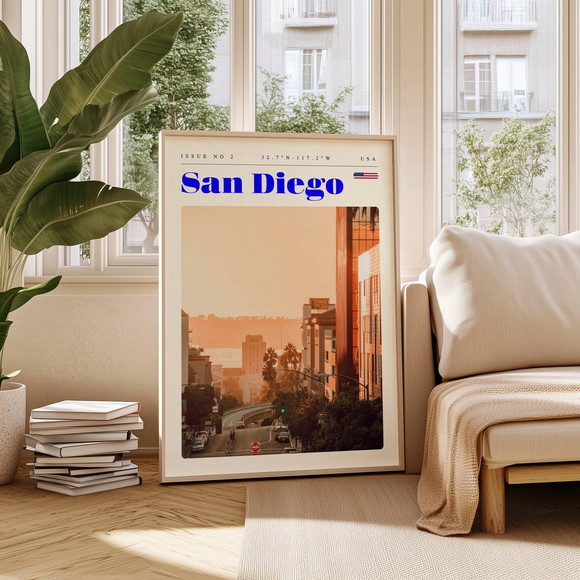 San Diego California USA Sunset Palm Street Golden Hour Poster