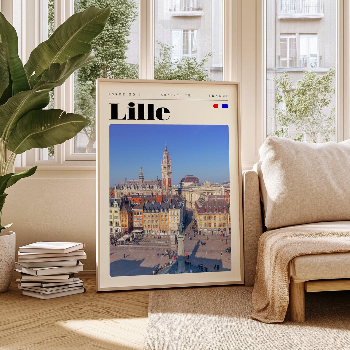Lille France Grand Place Square Belfry Aerial View Travel Poster