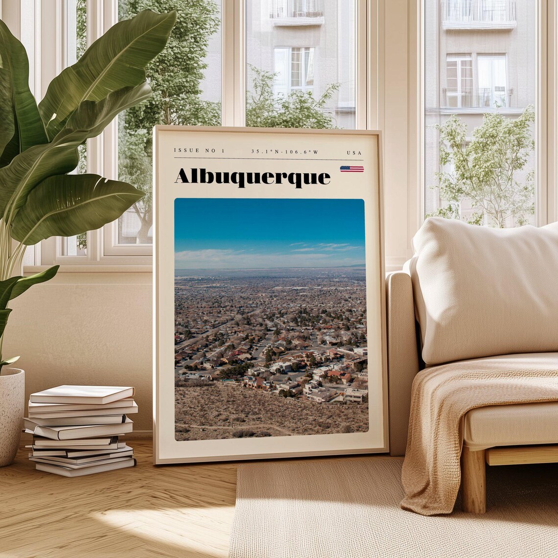 Albuquerque New Mexico Desert Aerial Vista Vintage Travel Poster