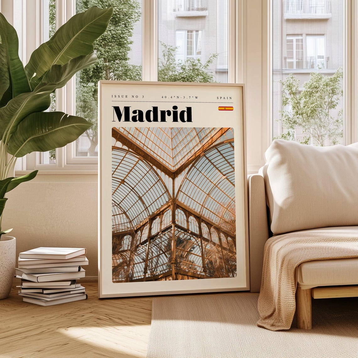 Madrid Spain Crystal Palace Glass Vault Modern Travel Poster