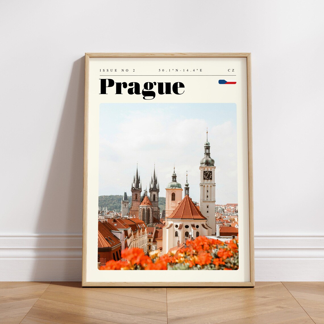 Prague Czech Vintage Travel Poster Old Town Church Spires and Roofs - Image 3