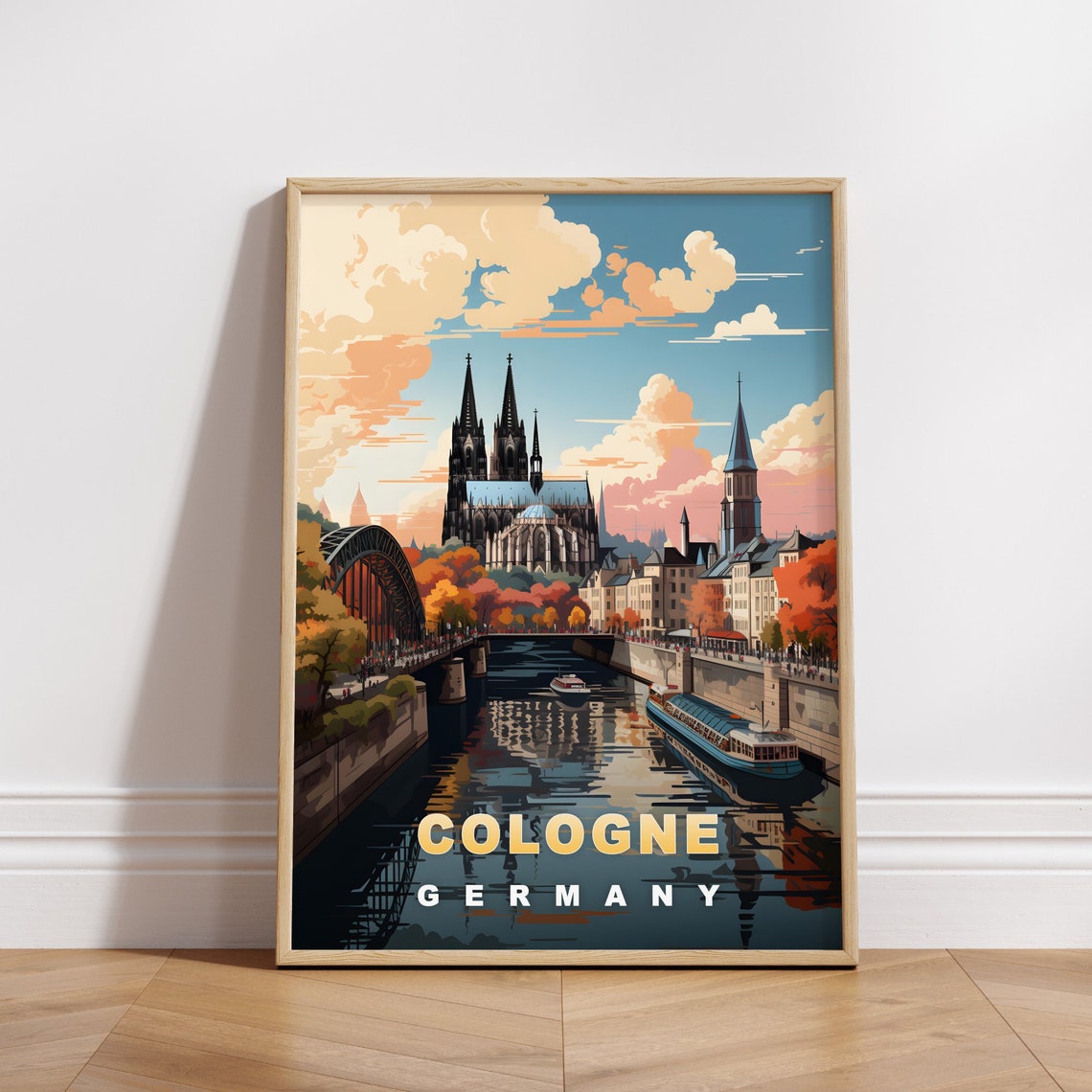 Cologne Germany Cathedral River Bridge Autumn Colors Travel Poster