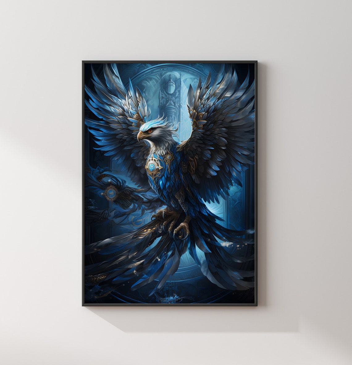 Sapphire Eagle Spread Wings Celestial Fantasy Animal Art Poster - Image 2