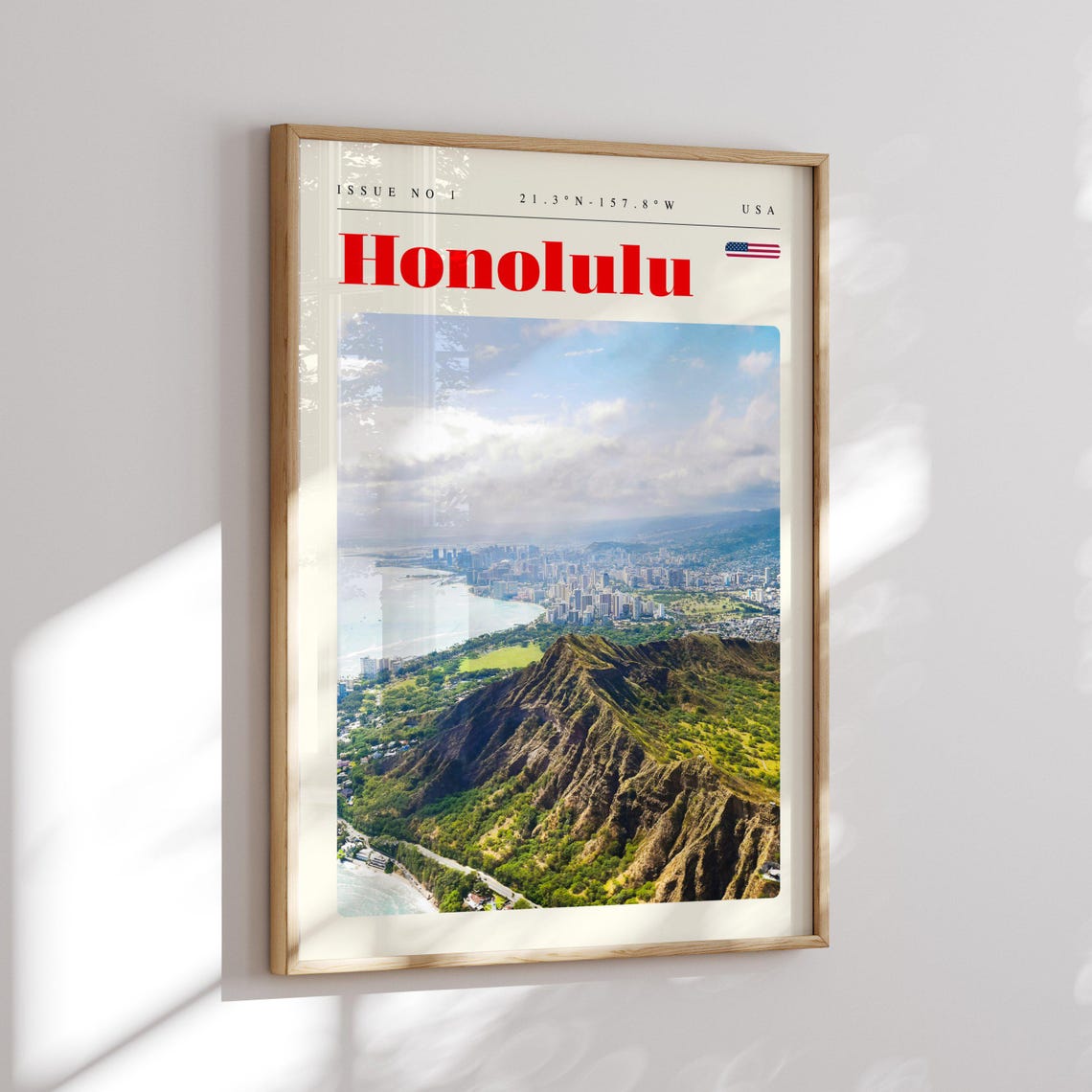 Honolulu USA Diamond Head Crater Scenic Aerial Coastline Poster - Image 2