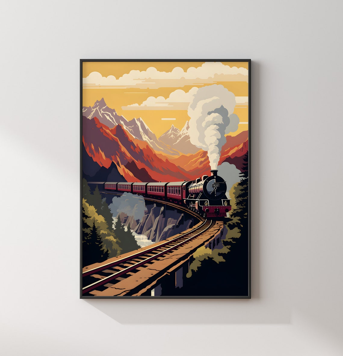 Scarlet Hogwarts Express Steam Train Mountain Viaduct Poster - Image 2
