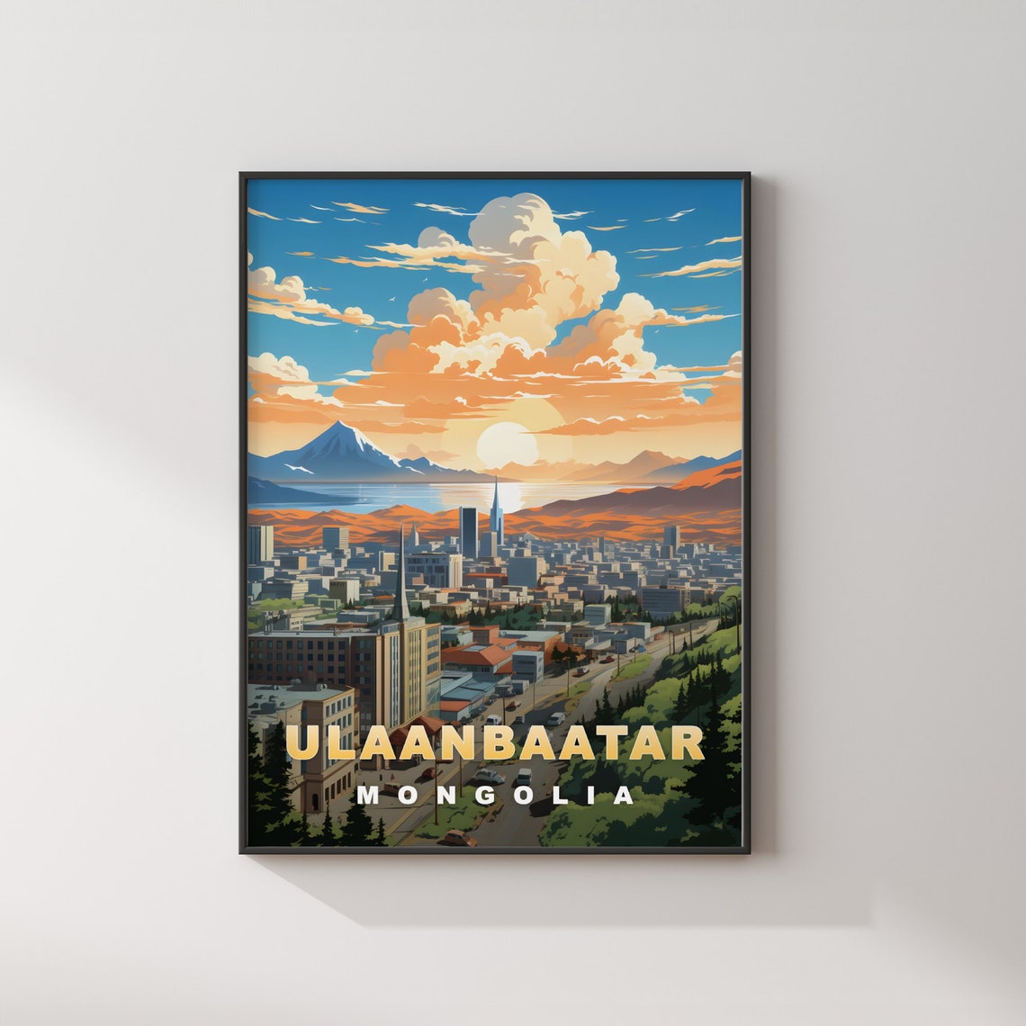 Ulaanbaatar Mongolia Sunset City Panorama Golden Travel Poster - Image 2