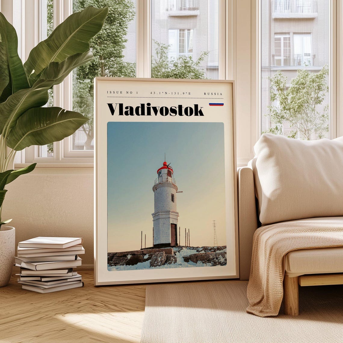 Vladivostok Russia Lighthouse Rocky Winter Coast Travel Poster