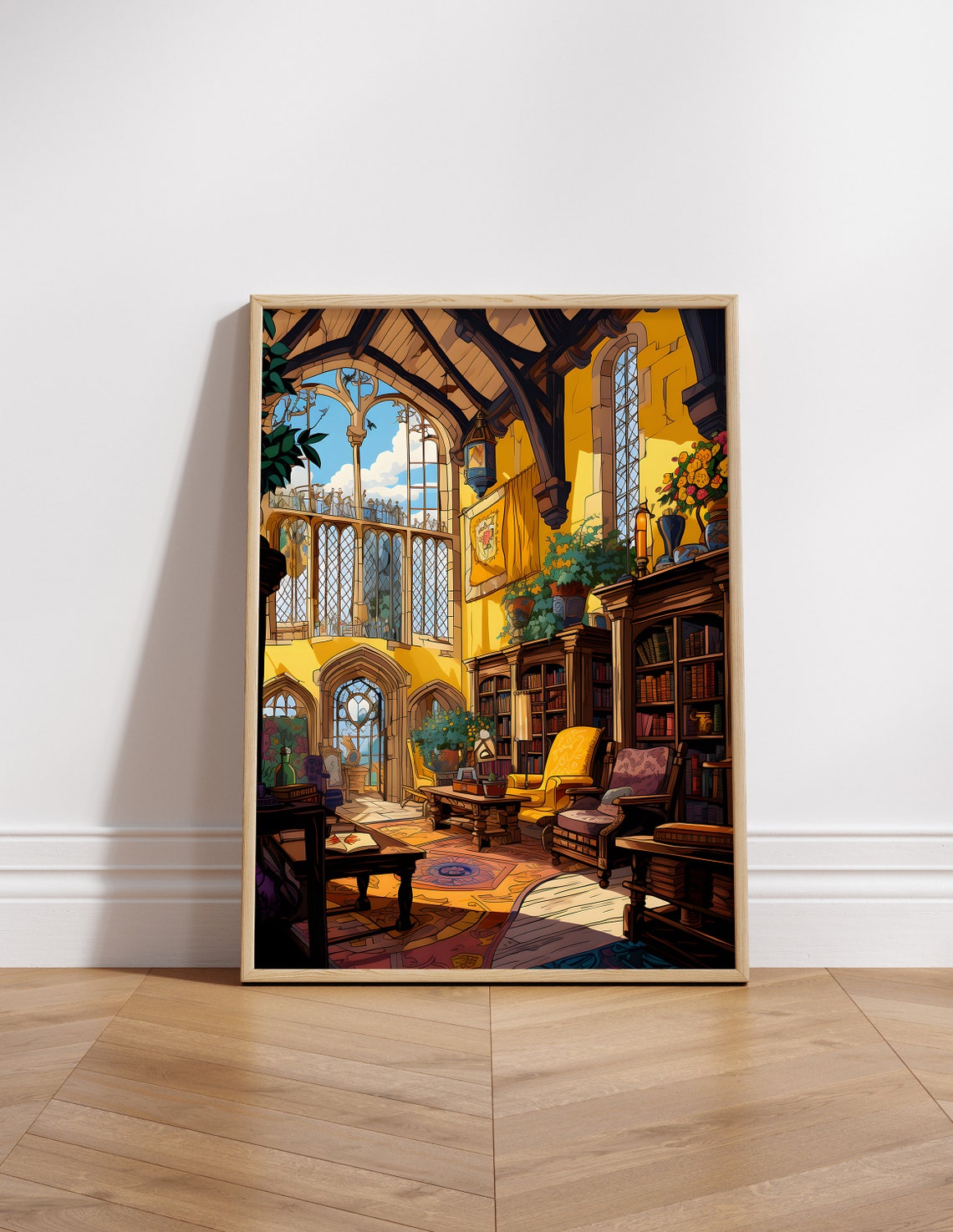 Hufflepuff Style Yellow Common Room Library Fantasy Art Poster