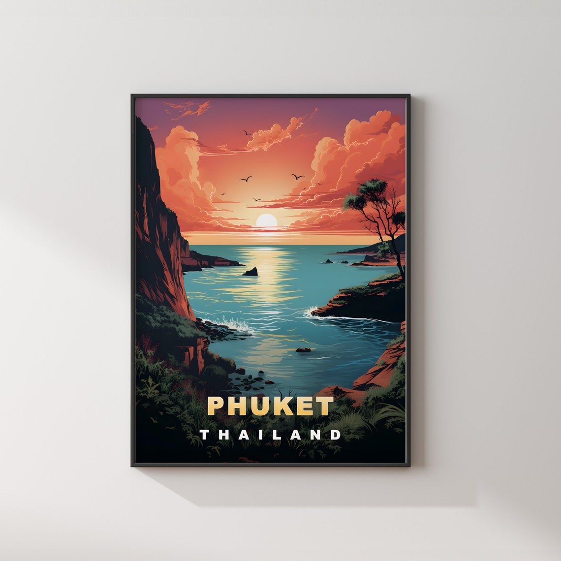 Phuket Thailand Sunset Headland Cliffs Ocean Retro Travel Poster - Image 2