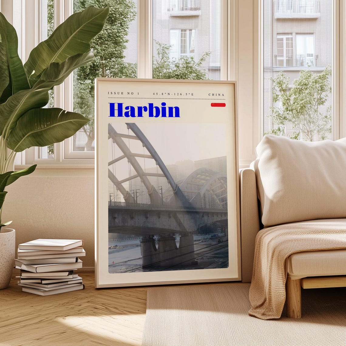Harbin Steel Arch Bridge Mist China Issue 1 Retro Travel Poster