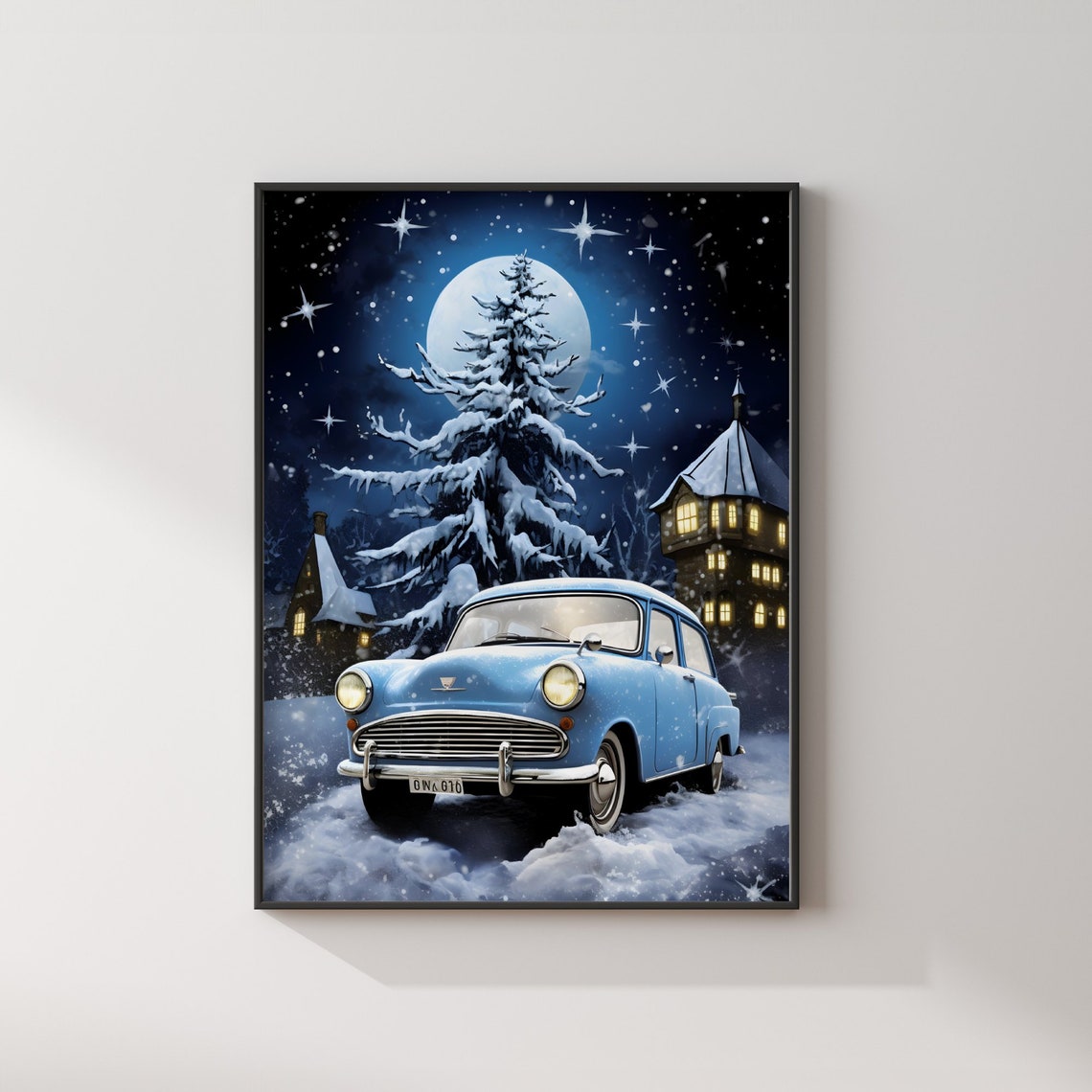 Weasley Vintage Flying Car Snowy Night Christmas Fantasy Poster - Image 2