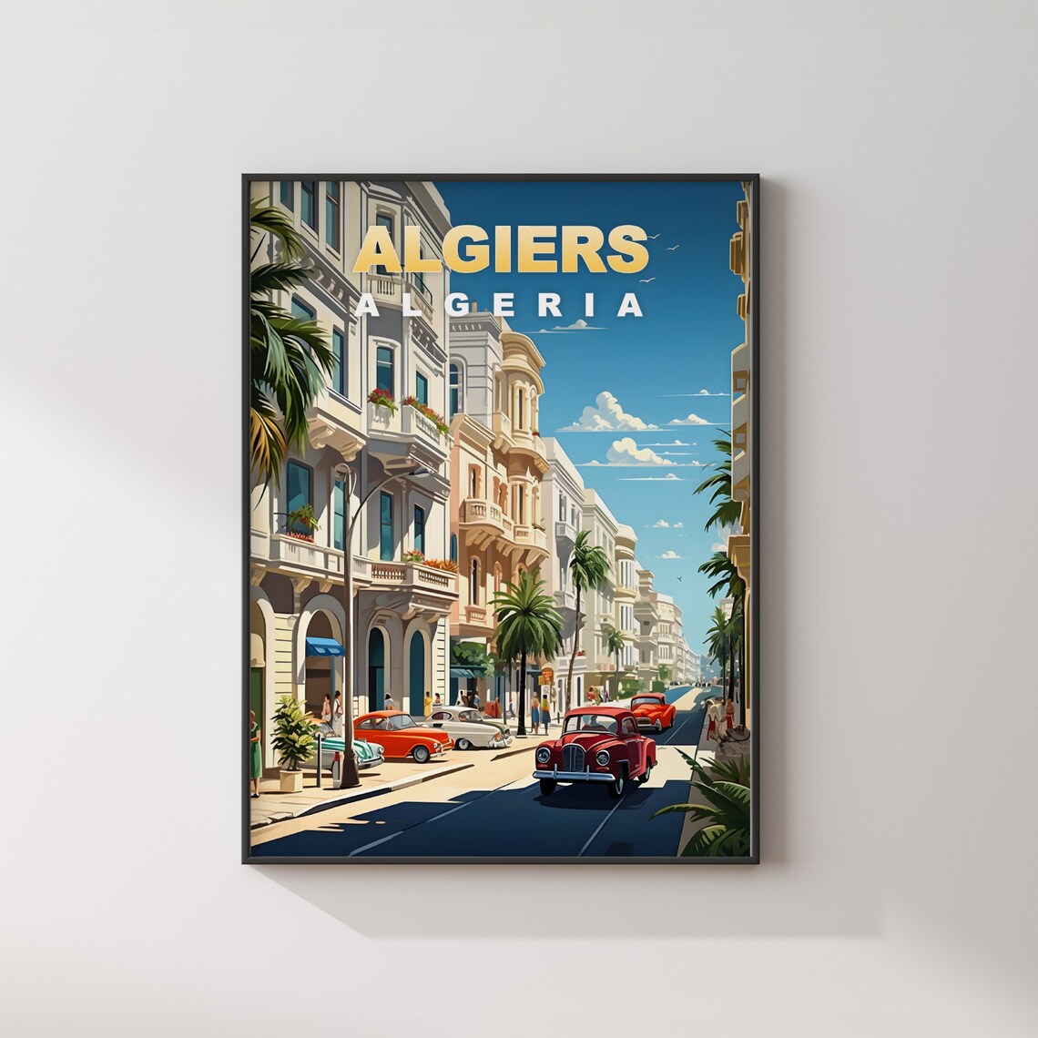 Algiers Algeria Vintage Cars Grand Boulevard Art Travel Poster - Image 2