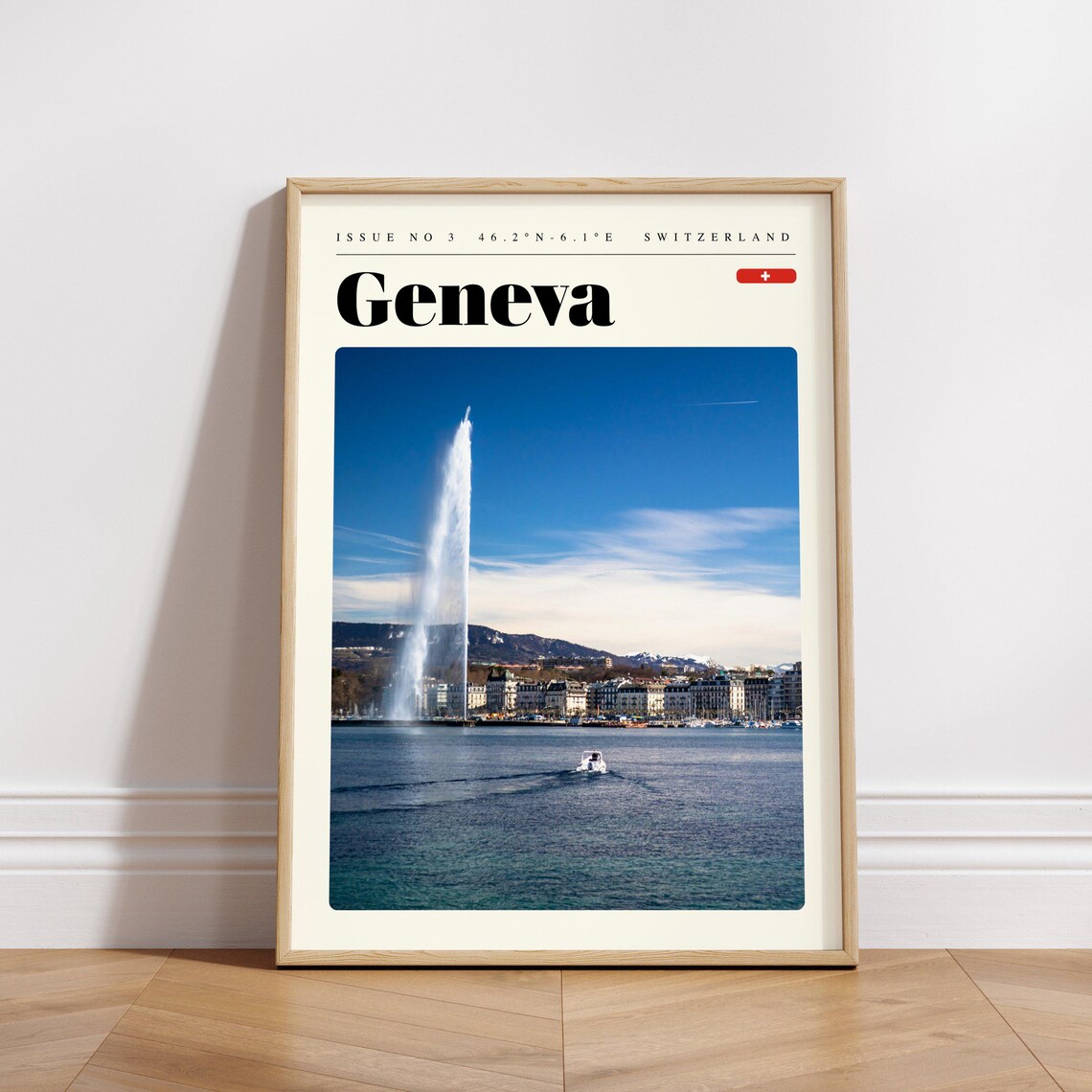 Geneva Switzerland Jet d'Eau Fountain Lake Waterfront Travel Poster - Image 3